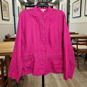 Eileen Fischer Irish Linen Summer Weight Light Jacket Office Blazer Pink Sz XL
